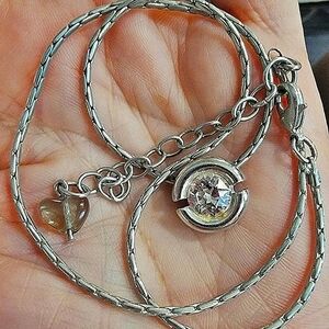 #Swarovski Crystal Rnd Solitaire Slide Pendant Necklace Silver Tone Chain #NWOT